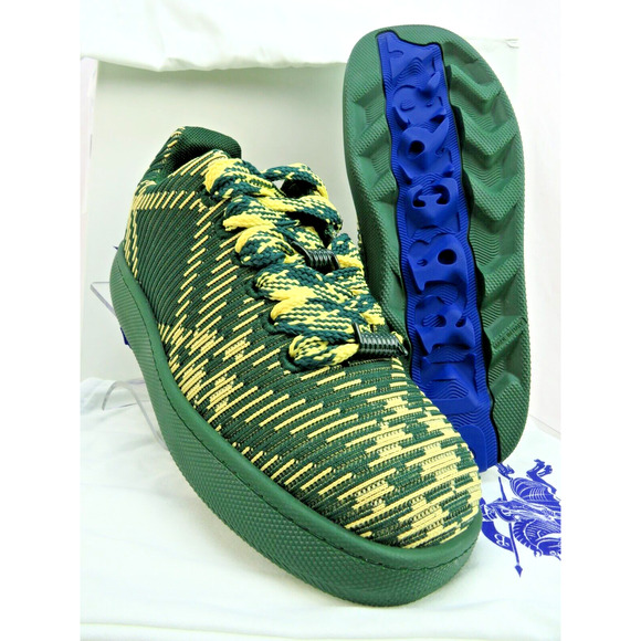 $ 1K NIB BURBERRY BOX GREEN CHECK CANVAS LOGO PLATFORM SNEAKERS 12 US 45 ITALY - Picture 1 of 12